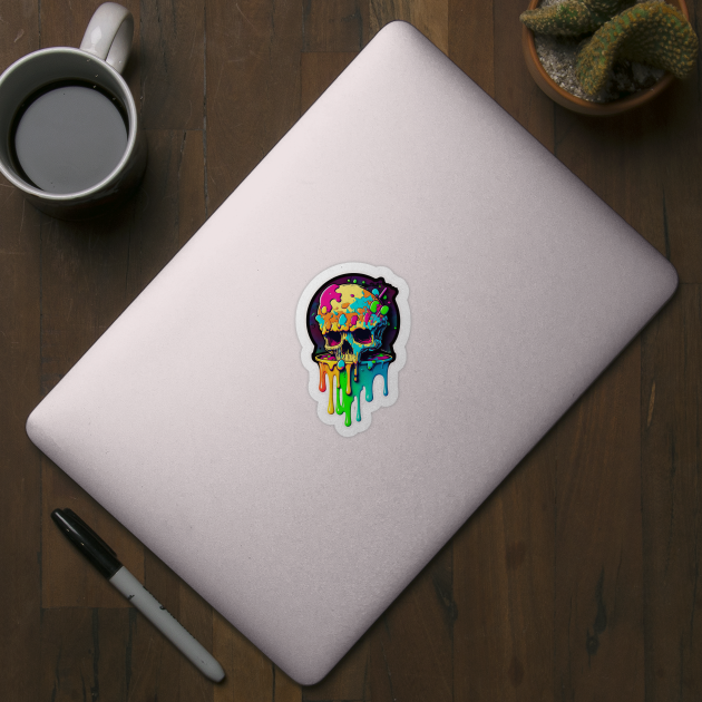 Colorful melting Skull head design #8 by Farbrausch Art